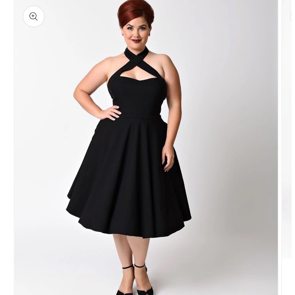 Unique Vintage Plus Size Black Criss Cross Halter Rita Flare Dress 2X
